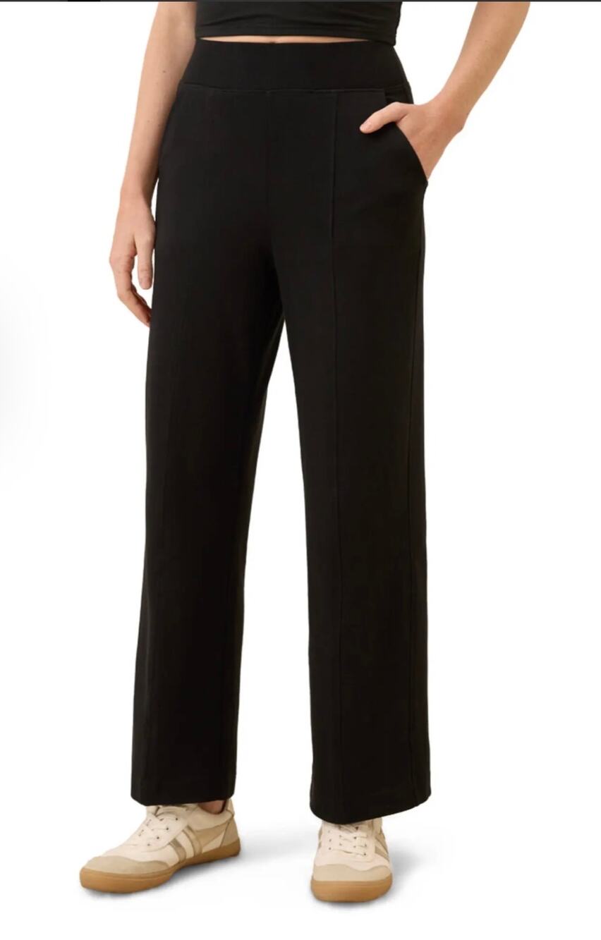 PACT Organic Cotton Airplane Pintuck Wide Leg Pants Black Size Small EUC